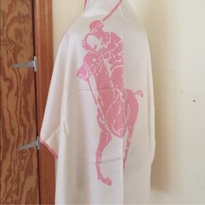 RALPH LAUREN purple label Collection White and Pink Pony silk scarf.